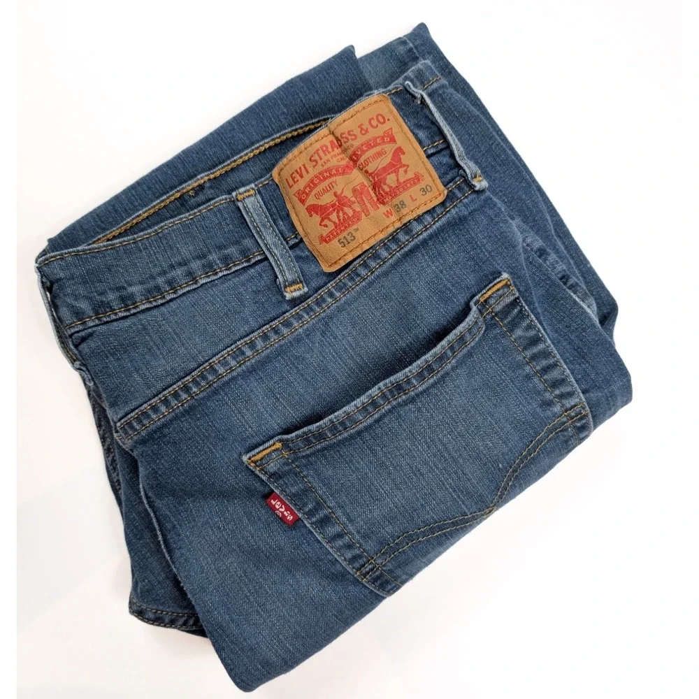 Levi's 513 Slim Fit Blue Wash‎ Denim Straight Leg Jeans Men's Size 38x30